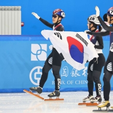 '넘어진 륀샤오쥔' 韓 쇼트트랙 혼성계주서 동계아시안게임 첫 金(상보)