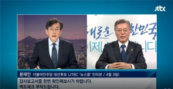 JTBC 뉴스룸, 문재인 아들 채용 의혹 해명에 팩트체크로 반박