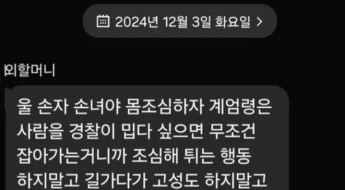 "튀는 행동 말고 몸조심해"…계엄 유경험자 할머니, 손주들에 문자