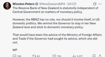 뉴질랜드 외교장관, '파월 지지' 중앙은행 총재에 
