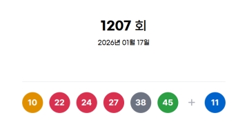 1207회 로또 당첨번호 '10, 22, 24, 27, 38, 45'…보너스 번호 11