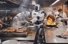 뜨거운 불 앞, 삼겹살 굽고 웍질하는 '로봇 알바생'