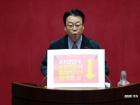 국힘 다시 필리버스터 돌입…첫주자 곽규택, 우원식 항의 피켓
