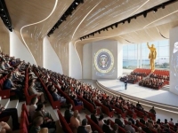 트럼프, 전쟁 중 '트럼프 기념관' 조감도 선보여…대형 황금빛 동상도