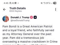 트럼프, 결국 14개월 만에 본디 법무장관 전격 경질