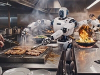 뜨거운 불 앞, 삼겹살 굽고 웍질하는 '로봇 알바생'