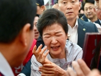 "악수 한번만" 구름 인파 몰리자…손목 움켜쥔 박근혜