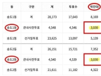 "송도 1·2동 사전투표 득표수가 완전히 똑같다고?"…개표 결과 '시끌'