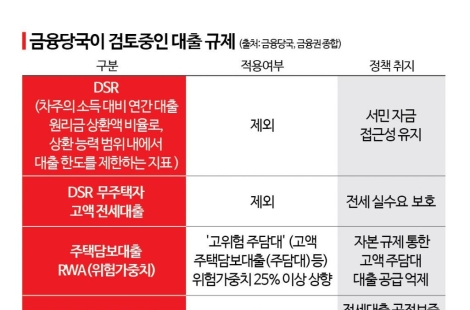 [단독]DSR 추가 규제서 서민대출 뺀다…1억 이하 대출·무주택자 전세대출 제외
