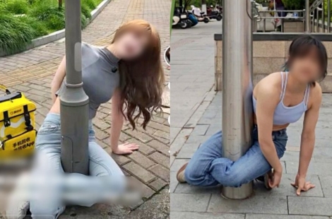 "왜 이러는 거야?" 다리로 가로등 감싸는 '황당 챌린지'…경찰 출동 소동까지