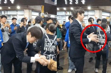 하정우, 시장서 '악수 후 손털기' 논란…국힘 "유권자가 벌레냐"