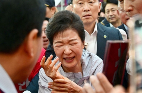 "악수 한번만" 구름 인파 몰리자…손목 움켜쥔 박근혜