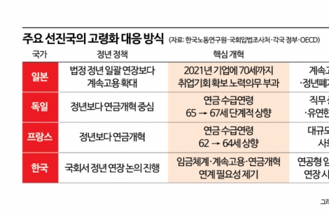 [정년연장, 입법진단]해외는 어떻게 풀었나…'정년연장'보다 연금·계속고용 손본 선진국들