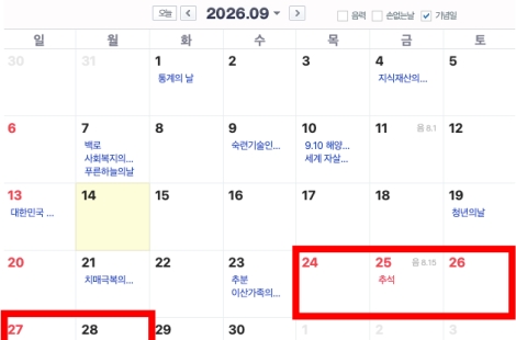 "이번 추석 너무 짧아, 월요일도 쉬자"…28일 임시공휴일 깜짝 발표 기대감