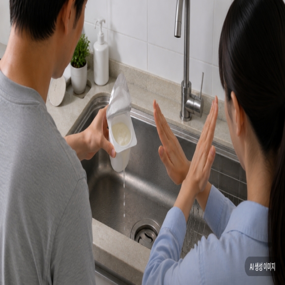 요거 상한 거 아니었어? 단백질 덩어리 버리고 있었네