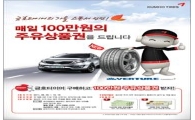 금호타이어 "당첨된 분께 100만원 주유권 드려요"