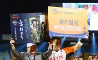 [포토] 홍성흔 '총재님도 함께 풋 더 핸즈 업!'