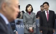 [포토]기자회견 지켜보는 조윤선·진영