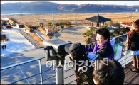 [포토]북한 보는 관광객들