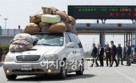 [포토]자동차 앞유리에까지 짐 가득 싣고