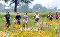 [포토]아름다운 꽃길 달리는  자전거 동호인들