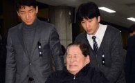 [포토]휠체어 타며 퇴장하는 김한식 사장