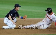 [포토]김재호, '타이밍은 아웃인데..'