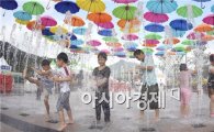[포토]우산 속 물놀이 시원합니다