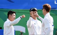 [포토]컴파운드 단체전 결승 확정지은 남자 양궁대표팀