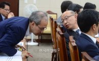 [포토]귓속말 하는 문형표 장관-권주욱 메르스 대책반장 