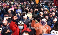 [포토]가면 쓰고 투쟁 외치는 집회 참가자들