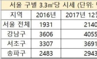 [文정부 집값대책 그 후, 강남은?]서울 강남 아파트값 4000만원 시대 