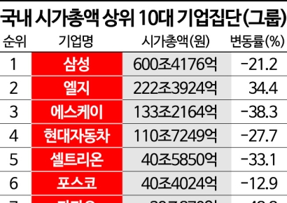 [新시총순위]①30대 그룹 363조 증발…반도체 부진 '직격탄'