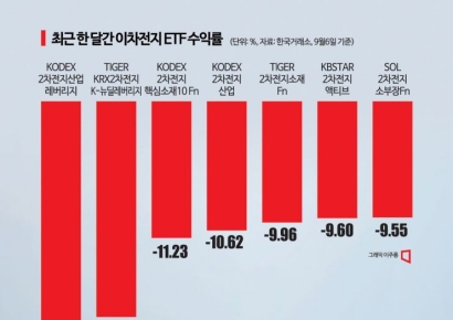 이차전지株 조정에 이차전지 ETF도 덩달아 ‘방전’