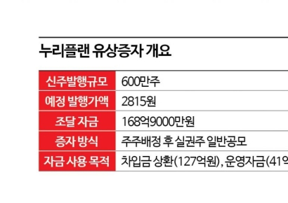 누리플랜, 빚 갚으려 시총 80% 수준 대규모 유상증자