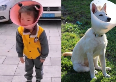 "스마트폰 중독 막겠다"며 5살 손녀에 '목 깔때기' 씌워