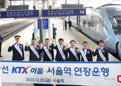 [포토]중앙선 KTX-이음 열차 환송하는 박상우 장관과 참석자들