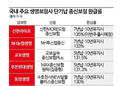 환급률 '135%' 이번주 나온다… 생보사, 단기납 종신보험 과열 경쟁