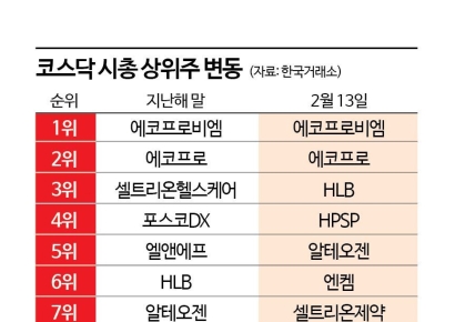 코스닥 시총 상위주, 새로 뜬 뉴페이스 보니