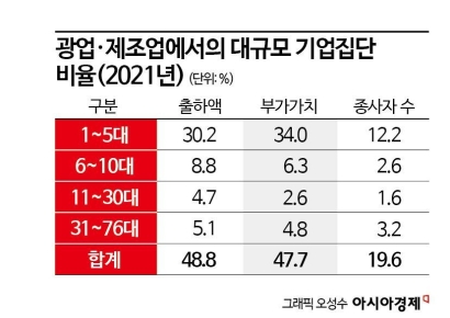 광업·제조업 5대 그룹 비중이 30%…대기업 쏠림 여전 
