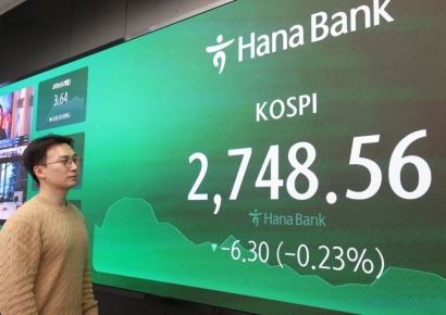 코스피, 기관·개인 순매도…2750선 내주며 마감
