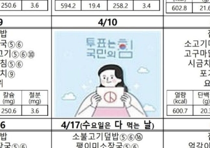 하남 초교 식단표에도 '투표는 국민의힘'…논란 일자 수정