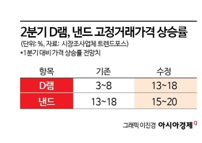 "2분기 D램 가격 13~18% 상승…AI 전망 반영해 상향 조정"