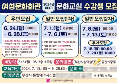 부산여성문화회관, ‘2024년 제3기 문화교실’ 수강생 모집