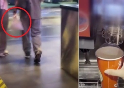 "공짜라면 환장"…음료수 기계서 얼음 털어간 남성, 봉지째 싹쓸이