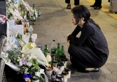국화꽃 들고 시청역 참사 현장 찾은 김건희 여사…예고 없이 방문