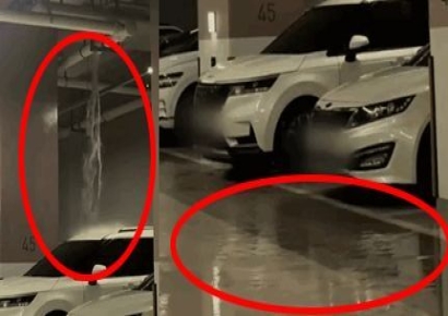 폭포수처럼 '콸콸콸', 샤워하는 車…"역대급 하자" 신축아파트 논란