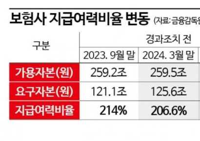 하나손보, '재무 건전성' 금융당국 권고치 아래로 떨어져