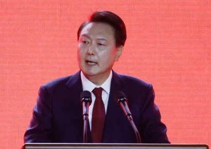 [포토] 전당대회 축사하는 윤석열 대통령