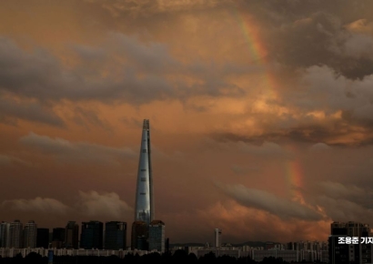 [포토]  무지개 걸린 저녁 노을